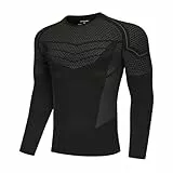 AMZSPORT Kompressionsshirt Herren Langarm Funktionsshirt Sportshirt Schnelltrocknend Laufshirt, Dynamic Schwarz, M