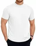 COOFANDY Herren T-Shirt mit Halb Kragen Rollkragenshirt Crewneck Sommer T-Shirt Slim Fit Kurzarmshirt Sommershirt Stehkragenshirt Unterhemd Weiß XL