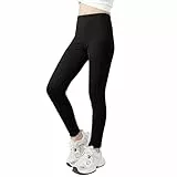 linboo Kinder Mädchen Sport Leggings Sporthosen High Waist Elastisch Schnelltrocknend Lange Hose für Tanz Yoga Alltag, Schwarz, 128