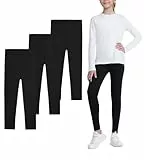 Auranso 3er Pack Leggings Mädchen Kinder Baumwolle Schwarz Leggings Lang Hosen Sport Pants 104 110 116 128 146 152 158 134-140 Schwarz