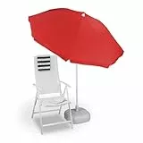 Relaxdays Sonnenschirm, Ø 180 cm, höhenverstellbar, kippbar, Balkonschirm, rund, Polyester, Stahl, Strandschirm, rot