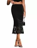 Zeagoo Röcke Damen Lang Rock Elegant Slim Fit Midi Länge Rock Hohe Taille Wickelrock Herbst Einfarbig Freizeitrock Schwarz M