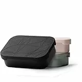 MAMEIDO Brotdose Edelstahl 1200 ml, mit flexiblem Trenner & Silikondeckel, Lunchbox Erwachsene, leichte Vesperbox Kinder, Brotbox Kinder mit Fächern (Rich Black)