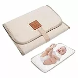 Wickelunterlage Unterwegs, Faltbare & Tragbare Wickelunterlage, Wickelunterlage Waschbar, Wasserdichte Wickelunterlage für Babys, Leicht & Platzsparend, Perfekt für Reisen & Zuhause (Beige)