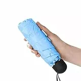 Chakipee Mini Regenschirm Klein Taschenschirm Mit 6 Rippen kompakt Faltbar Leicht Im Freien UV Schutz Regenschirme 260T Stoff kleiner Schirm für Sonne und Regen Blau