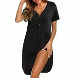 iClosam Nachthemd Damen Kurzarm Nachtwäsche Baumwolle mit Knöpfen Nachtkleid Kurz mit V-Ausschnitt Loungewear für Frauen Sleepwear Bequeme Sleepshirt Knopfleiste S-XXL