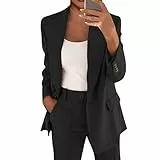 DHYUEN 80er Jahre Outfit Damen Langarm Jogging Set Business Outfit Damen Sportanzug Freizeit Blazer Und Anzughose Trainingsanzug Basic Langarmshirt Damen Set Anzughose Und Top（C-Black，4XL）
