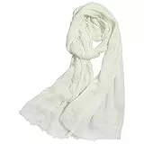 Abeillo Baumwollmischung Schal Damen, Vintage Crinkle Schal, Einfarbige Leinenschals mit Fransen, Elegant Multifunktions Tuch Shawl für Damen, 95×180CM(Cremeweiß)