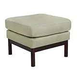 SVITA Holly Pouf Hocker Sitzbank Flur Schlafzimmer Wohnzimmer Fußstütze Schminktisch Stuhl modern gepolstert mit Stoffbezug Holzbeine Weiß/Braun