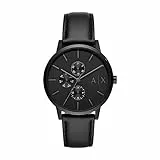 Armani Exchange Uhr für Herren , QuarzMultifunktionswerk, 42mm Schwarzes Edelstahlgehäuse mit Lederarmband, AX2719