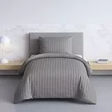 Sleepdown Bettwäsche-Set mit Kissenbezügen, Fadenzahl 225, Polyester-Baumwoll-Satin, gestreift, Grau (Einzelbett)