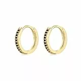 WOVEE 1 Paar kleine Ohrringe Gold Creolen 12mm Silber Stecker Schwarzer Zirkonia Vergoldet