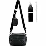 HAWILL Umhängetasche Damen Breiter Gurt Klein Handytasche zum Umhängen Leder Schultertasche mit Münze Geldbörse Linge Crossbody Tasche für iPhone 14/14 Plus/13/12/11/XR (A-Schwarz)