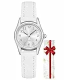 CIVO Klein Lederarmband Armbanduhr Damen: Minimalistisch Weiß Analog Damenuhr für Schmale Handgelenke - Geschenke zum Jahrestag Valentinstag