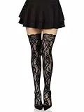 Leg Avenue 9762 - Lace Halterlose Strümpfe Mit Lace Top Schwarz Damen Dessous, Einheitsgröße (EUR 36-40)