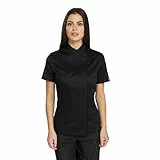 PALLTEX Nori Lady SS Kochjacke Damen Kurzarm Schwarz/Weiss/Grau Professional Chef Uniform Kochkleidung (Schwarz, M)