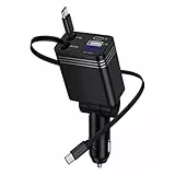 4 in 1 Zigarettenanzünder USB C Einziehbares Auto Ladekabel Ladegerät, 12V Typ C KFZ Handy Ladegerät Schnellladegerät für Samsung Galaxy S25 Ultra S24 S23 A15 A16 A17 A55 A56 5G, iPhone 17 Air 16 15