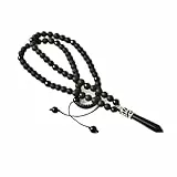 QCJQSH Edelstein Kette,Naturstein Schwarzer Onyx Kristall Anhänger Halskette Hexagon Kegel Charme Geflochtenes Seil Perlen Yoga Quarz Energie Edelstein Choker Schmuck Für Frauen Männer Geschenk