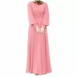 Gebetskleidung für Frauen Elegant Einfarbig Gebetskleid Plissee Midikleid Langarm Langes fließendes Kleid Blase Ärmel Strand Kleid Muslimische Kleider Swing Lässige Lang Kleid Freizeit Kleid