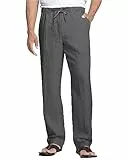 NANAMEEI Baumwolle Leinenhosen Herren Lang Leinenhose Herren Sommer Freizeithose Herren Baggy Strandhose für Männer Dunkel Grau M