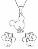 Kaguyo Schmucksets für Damen – Halskette mit Mickey-Mouse-Anhänger aus Sterlingsilber mit klarem Zirkonia und Minnie-Mouse-Ohrsteckern – Schmuckset für Damen und Mädchen – Geburtstagsgeschenk