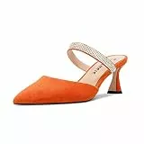 Castamere Damen Mittlerem Absatz Heel Spitze Zehenkappe Slip-on Pumps Diamant Kristall Pantoletten Schuhe Hochzeit Abschlussball 6.5 cm Heels Orange 39 EU