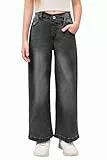 Haloumoning Mädchen Jeanshose Hohe Taille Flare Denim Hose Elastischer Bund Weite Beine Jeans Pants Grau 160