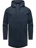 Ragwear Herren lange wasserdichte und atmungsaktive Übergangsjacke Mantel mit Taillenzugband, Gehschlitz und verstellbarer Kapuze Mr Smithem Twill YOUMODO Navy Gr. XXL