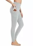 BAYGE Damen Thermo Sport Leggings Winter Hohe Taille Fleece Gefüttert Wasserdicht Blickdicht Bauchkontrolle Slim Fit Yogahose Thermo Sporthose Sweathose Fitnesshose mit Taschen, Hellgrau, M