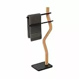 Relaxdays Handtuchständer, HxBxT: 86 x 37 x 18 cm, Metall, Holz, 2 Stangen, stehender Handtuchhalter, Bad, schwarz/Natur