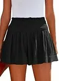 Tincini Shorts Damen Sommer Baumwolle Elastisch High Waist Kurze Hosen Causal Rüschen Strandshorts Einfarbig Freizeit Shorts Sweatpants (Schwarz, XL)