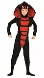 FIESTAS GUIRCA | Cobra Ninja Kostüm für Kinder (10-12 Jahre) - Kapuze, Maske und Overall - Ninja- und Tierkostüme für Halloween, Karneval und Kostümpartys - Ideal für Kinder - Schwarz und Rot