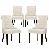 COLAMY Esszimmerstühle 4er Set, Küchenstuhl Gepolsterte Esszimmerstühle im Wingback, Moderne Polsterstuhl Wohnzimmerstuhl mit Knopfsteppung für Esszimmer, Küche, Restaurant mit Holzbeinen, Beige