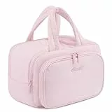 LOVEVOOK Kulturtasche Damen Gross, Leichte Reise Kosmetiktasche Weit Offene Kulturbeutel mit Nassfach, wasserdichte Waschtasche Make up Tasche Schminktasch mit Griff für Reisen Urlaub, Rosa