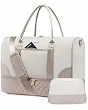 LOVEVOOK Reisetasche Damen Weekender Bag mit Schuhfach & Nassfach, 2-teiliges Set Travel Duffle Sporttasche Groß, Handgepäck Tasche für Flugzeug Reisen Gym Yoga, Beige & Khaki, M