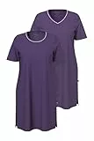 Ulla Popken Damen Bigshirts, 2er-Pack, Rundhals/V-Ausschnitt, Halbarm Nachthemden, Aubergine, 58-60