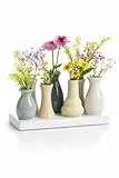 Dekovase Handgefertigte kleine Keramik Deko Blumenvasen Set aus kleinen Vasen, bunt & weiß, dekorative Keramikvasen auf Sockel für Trockenblumen, hübsche Mini Vase (Vase (7er) bunt V1-20cm)