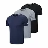 Gaiatiger 3er Pack Sport Tshirts Herren Funktionsshirt Sportshirt Männer Schnelltrocknend Trainingsshirt Fitness Laufshirt Kurzarm Herren Atmungsaktive T-Shirt(520) Black Grey Navy-XL