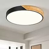 Qamra LED Deckenleuchte, Deckenleuchte Schwarz 50cm, Deckenlampe Holz 48W, Lampe Rund für Wohnzimmer Schlafzimmer Küche Flur Esszimmer 4000K