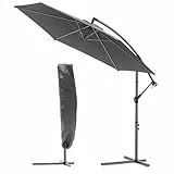 VOUNOT Ampelschirm 300 cm, Sonnenschirm mit Ständer, Kurbel, Windsicherung und Abdeckung, 360° drehbar & neigbar, Stabiler Gartenschirm für Terrasse, Balkon & Garten, Marktschirm UV-Schutz, Grau