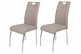 Hela Tische, 2er Set Esszimmerstuhl Susi, Bezug Kunstleder Cappuccino, Griffmulde, Metallgestell Chrom, 43 x 61 x 98 cm