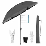 Sekey 180 cm Sonnenschirm Balkon mit Bodenhülse & Schutzhülle, Neigungs und Höhenverstellung, Sonnenschirm Strand für Balkon, Garten & Terrasse, Runder Sonnenschutz UPF 50+