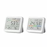 SwitchBot CO2-Messgerät & Thermo-Hygrometer Set für Innen, Bluetooth mit App, Temperatur- & Luftfeuchtigkeitssensor mit Wettervorhersage, Intelligenten Warnungen & Datenexport（Hub erforderlich）