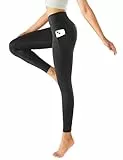 Yogaration Leggins Damen Schwarz, Sportleggins Damen Lang, Yogahose Damen Lang mit Taschen, Sporthose Laufhose Activewear Wolkenweich für Damen Blickdicht, Bauchweg, Gebürstet