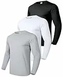 Boyzn Herren 3er-Pack Baumwoll-Langarm-T-Shirt, Leichtes Freizeit-T-Shirt, Atmungsaktives Langarm-Sweatshirt, Gym Running Shirt 3P-Black/White/Grey-M