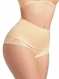 HBselect Shapewear Damen Bauchweg Unterhose, Spitze Miederhose Tanga Unterwäsche String Miederslip Figurformende Hoher Taille Miederpants Unterbauch Kontrolle Body Shaper Beige(Spitze)