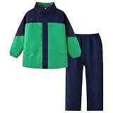 Volunboy Kinder Regenanzug, Jungen Mädchen Regenmantel mit Kapuze Jacke und Hose Regenbekleidung Wasserdichter Anzug（9-10 Jahre，Grün Blau，2XL）