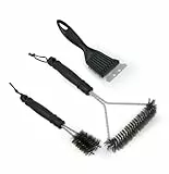 3 in 1 Edelstahl Grillbürste für Gussrost - 3 Stück Rostfrei Bürste mit Schaber & Hitzeschutzgriff, Grillreiniger für Gas/Elektro/Holzkohlegrill