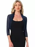 Allegra K Halbtransparente Elegan Langarm Bolero Shrug Tops für DamenNavy blau M