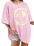 WIEIYM T-Shirt Damen Oversized Casual Tshirts Bedrucken Rundhals Kurzarm Oberteile Basic Lose Sweatshirt Tops,Rosa,2XL
